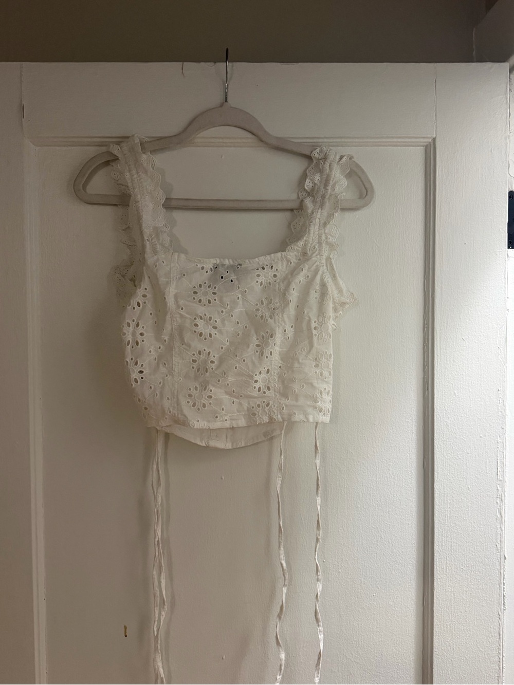 Nasty Gal White Eyelet Tie-Back Crop Camisole